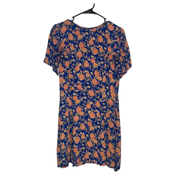 Tularosa Iris Short Sleeve Floral Mini Dress Navy Blue Peach Size Small - Picture 2 of 6
